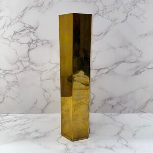 Vintage Solid Brass Hexagonal Vase Holder Cachepot 70s Vibe Art Deco‎ Eclectic
